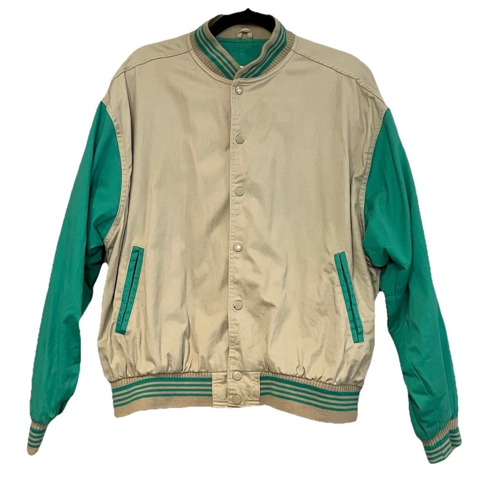VTG Perth Sports Club Australia‎ Green & Beige Varsity Bomber Jacket Size Large